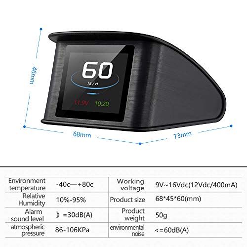 Powcan Auto Car HUD Head Up Display KMH/MPH GPS digital velocímetro inteligente con advertencia de voltímetro de alarma de sobrevelocidad, pantalla LCD TFT de 2.2 ''