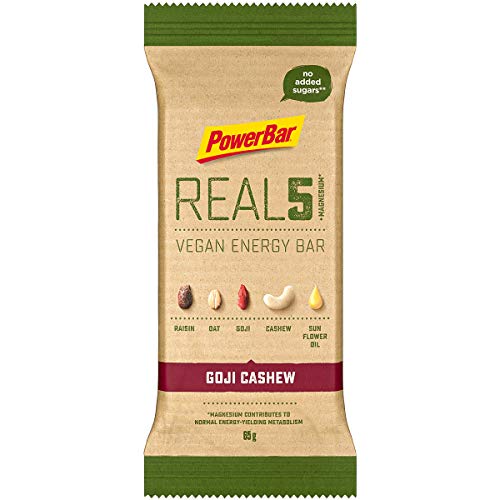 PowerBar Real5 Goji Cashew 18x65g - Barra Vegetariana con 5 Ingredientes Naturales + Magnesio