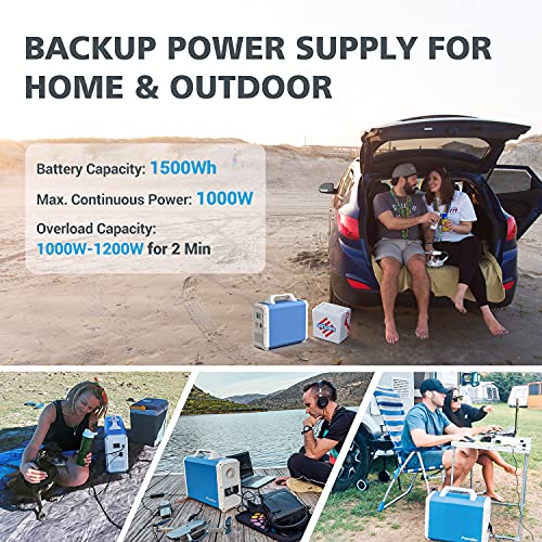 PowerOak Bluetti EB150 1500Wh Generador Solar Portátil con Inversor de 1000W y Salidas AC/DC/USB, Generador Electrico Solar Power Station con Batería de Litio para Camping y Autocaravana