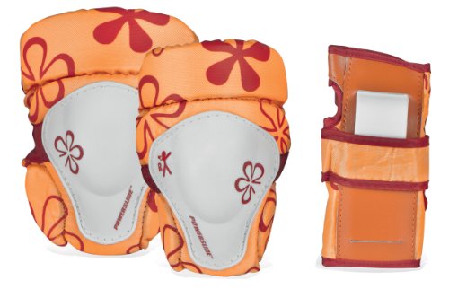 Powerslide 901111/1 - Juego de Protectores articulares Infantiles (Talla XXS), diseño de Flores, Color Naranja
