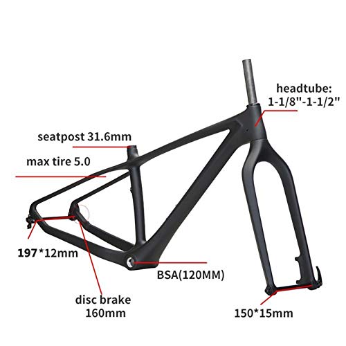 PPLAS Marco de la Bicicleta de Grasa de Carbono con la bifurcación 26er Carbon MTB Bike Bike Friendset 26 × 5.0 Mountain Snow Bicycle Frame (Color : Only Frame, Size : 20inch Glossy)