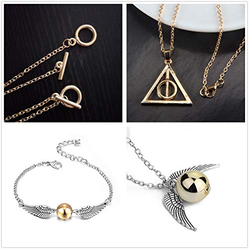 PPX Juego de 4 Collares de con Forma de Serpiente Dorada para los Fans colección de Regalos mágicos para Cosplay, joyería para Mujer y niña,con Caja Transparente