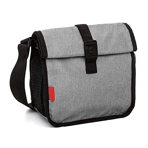 PracticDomus Bolsa Térmica Porta Alimentos Urban Food Roll&Go Denim Grey con 2 Contenedores Cook&Eat de 0.64L en Vidrio Borosilicato y Cubiertos Basic Niquel-Free