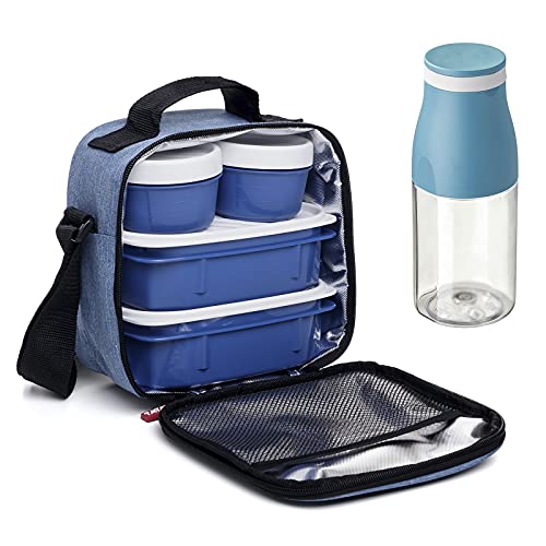 PracticFood Kit Urban Food Casual - Bolsa Térmica Porta Alimentos con Tapers Herméticos (Drink Dots Azul)