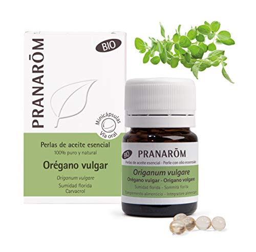 Pranarom Aceite Esencial de Orégano Vulgar, Perlas Bio, Sumidad Florida, 60 Minicápsulas