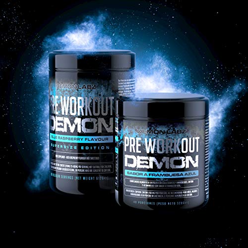 Pre Workout Demon (Sabor Frambuesa Azul) - Suplemento Potente pre-Entreno con Creatina, Cafeína, Beta-Alanina y Glutamina (Envase de 320 Gramos - 40 Porciones)