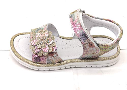 PrettiShoe 9061 - Sandalias para niña con doble cinta, diseño de flor de pitón arcoíris, fabricado en Italia Size: 30 EU