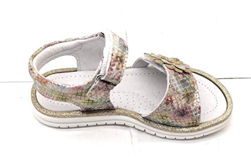 PrettiShoe 9061 - Sandalias para niña con doble cinta, diseño de flor de pitón arcoíris, fabricado en Italia Size: 30 EU