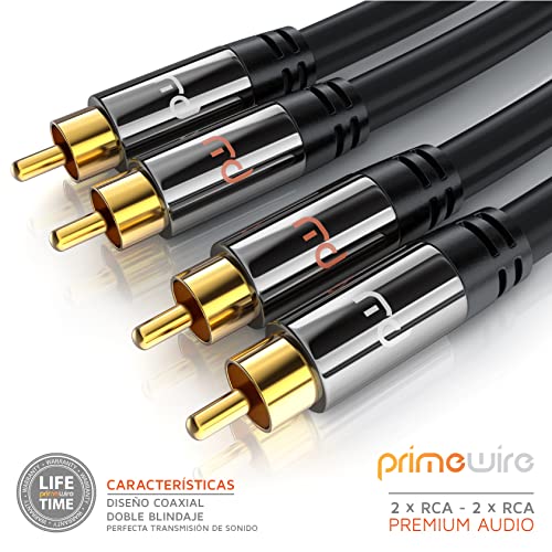 Primewire - 0,5m HQ 2x RCA a 3.5 mm Jack Cable da Audio AUX - 2x Conectores RCA Cinch Macho a 1x Conector 3,5mm Jack Macho - Conector metálico de precisión - Serie