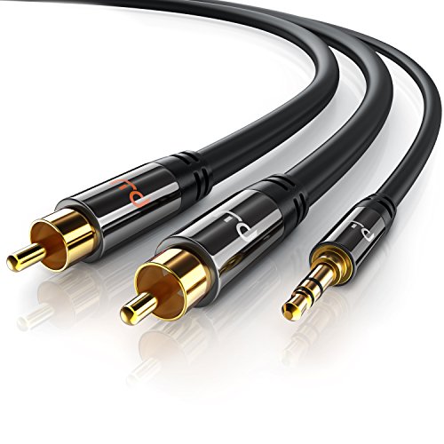 Primewire - 0,5m HQ 2x RCA a 3.5 mm Jack Cable da Audio AUX - 2x Conectores RCA Cinch Macho a 1x Conector 3,5mm Jack Macho - Conector metálico de precisión - Serie