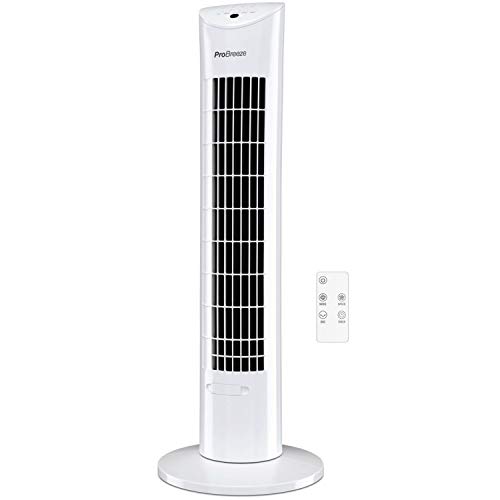 Pro Breeze Ventilador de Torre Oscilante Silencioso 60W con Temporizador y Mando a Distancia, Oscilación de 70° y 3 Modos de Funcionamiento - Altura de 76 cm