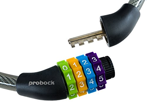 probock Candado de cable para bicicleta infantil | gris negro | cerrojo de combinación numérica | Medidas 10 x 650 mm | Edición 2019