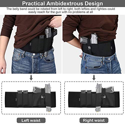 ProCase Cinturón Pistolera Oculta, Pretina Elástica Ajustable Neopreno para Arma de Fuego, Correa de Cintura de Pistolete para Hombres y Mujers -Negro