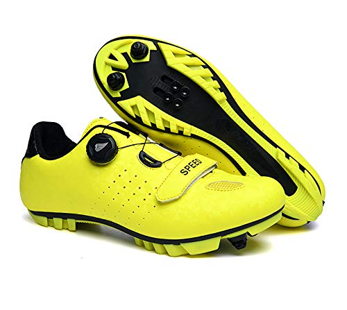 Profesional Autoblocante Ciclismo MTB Zapatos De Cuero Espejo Superior Zapatillas De Bicicleta De Montaña De Los Hombres Al Aire Libre Antideslizante Bicicletas Grapa del Calzado (43 EU,Amarillo)