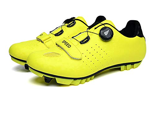 Profesional Autoblocante Ciclismo MTB Zapatos De Cuero Espejo Superior Zapatillas De Bicicleta De Montaña De Los Hombres Al Aire Libre Antideslizante Bicicletas Grapa del Calzado (43 EU,Amarillo)