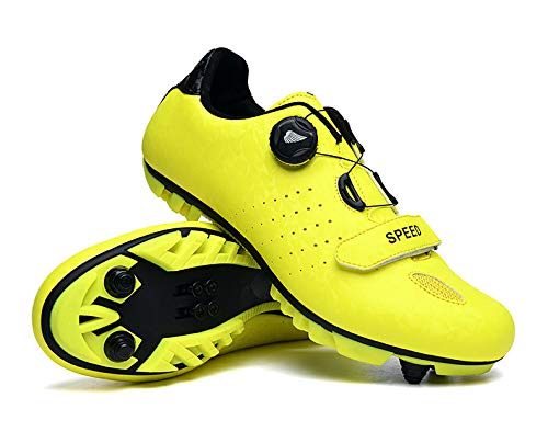 Profesional Autoblocante Ciclismo MTB Zapatos De Cuero Espejo Superior Zapatillas De Bicicleta De Montaña De Los Hombres Al Aire Libre Antideslizante Bicicletas Grapa del Calzado (43 EU,Amarillo)