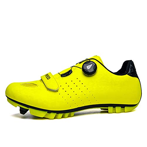 Profesional Autoblocante Ciclismo MTB Zapatos De Cuero Espejo Superior Zapatillas De Bicicleta De Montaña De Los Hombres Al Aire Libre Antideslizante Bicicletas Grapa del Calzado (43 EU,Amarillo)