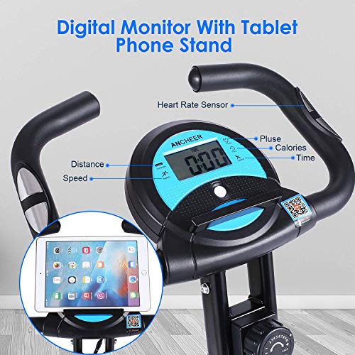 Profun Bicicleta Estática Plegable de Fitness con Respaldo Xbike con App Pantalla LCD 10-Niveles Ajustable para Ejercicio Entrenamiento en Casa (Tipo 2 Negro sin Respaldo)