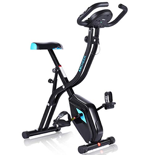 Profun Bicicleta Estática Plegable de Fitness con Respaldo Xbike con App Pantalla LCD 10-Niveles Ajustable para Ejercicio Entrenamiento en Casa (Tipo 2 Negro sin Respaldo)
