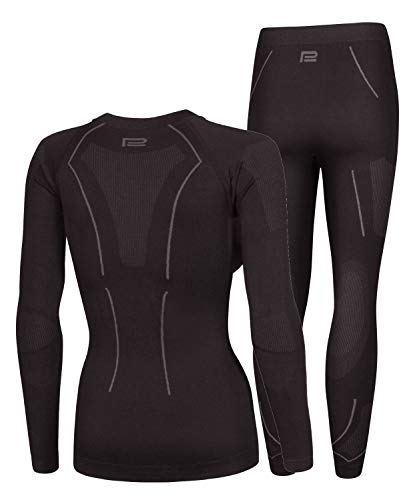 Prosske Ropa interior funcional para mujer sin costuras Thermo Xtreme 2.0, conjunto de ropa interior térmica de esquí transpirable (negro-gris, L/XL)