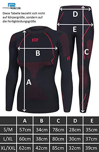 Prosske Ropa interior funcional para mujer sin costuras Thermo Xtreme 2.0, conjunto de ropa interior térmica de esquí transpirable (negro-gris, L/XL)