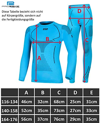 Prosske Ropa interior funcional para niños Thermo Xtreme 2.0, conjunto de ropa interior térmica de esquí transpirable para niñas (negro-gris, 116-134 cm)