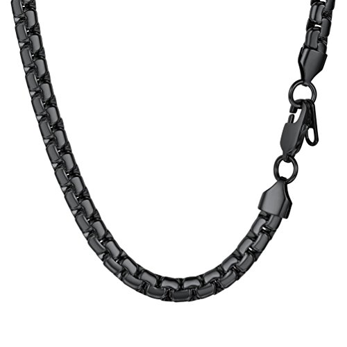 PROSTEEL Cadena Hombre de Acero Inoxidable Collar Eslabones Cadena Veneciana Grande 6mm, Negro 66cm