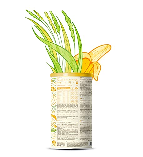 Proteina Vegana - BANANA - Proteinas vegetal de arroz, guisantes, semillas de lino, amaranto, semillas de girasol y semillas de calabaza germinadas - 600 g en polvo con sabor a Banana