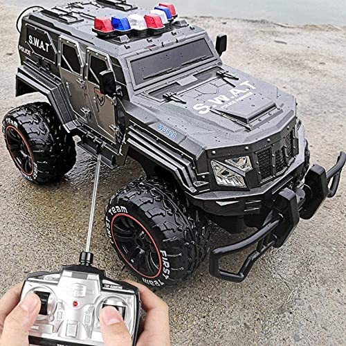 PTTYDDY 1:12 Coche Swat De Alta Simulación con Luces LED Camión De Control Remoto De 2,4 GHz Potente 10 Km/H 4WD Coche Todoterreno De Alta Velocidad Recargable Juguete Eléctrico Niño Niñas Juguete D