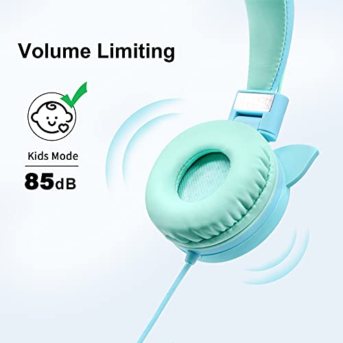 puersit Auriculares Niños, Cascos Infantiles con Límite de Volumen de 85 dB,Cascos para Niños Ajustables y Plegables para la Escuela,Viajes, Azul Pig