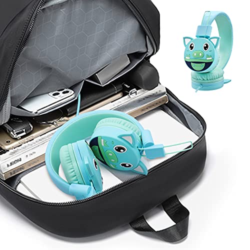 puersit Auriculares Niños, Cascos Infantiles con Límite de Volumen de 85 dB,Cascos para Niños Ajustables y Plegables para la Escuela,Viajes, Azul Pig