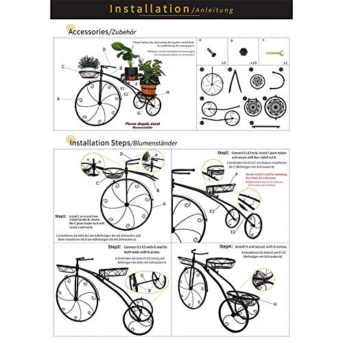 Puesto De Flores Soporte De Maceta - Hierro Forjado Bicicleta Moldeado Metal Maceta Poseedor Creativo Interior Al Aire Libre Jardinera para Balcón Corredor Jardín Terraza, 78 X 24 X 55cm