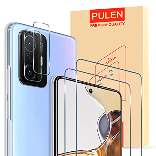 PULEN Protector de Pantalla para Xiaomi Mi 11T 5G / Mi 11T Pro 5G, Cristal Templado y Protectores de Cámara, Dureza 9H, 2 Pack