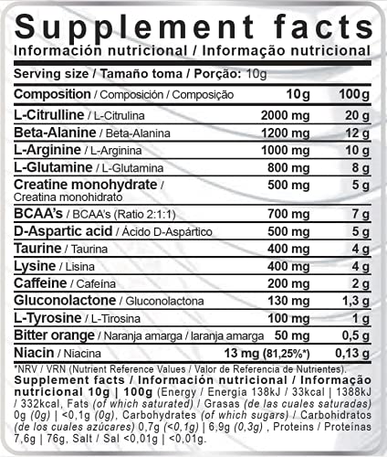 Pulse Attack | 450 g | Potente pre entreno | Pre workout con arginina, beta alanina, citrulina, creatina, taurina (Cola)