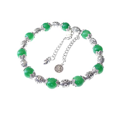 Pulsera curativa Pulsera de cadena colgante Pulsera de elasticidad ajustable Pulsera de cuentas de 8 mm para mujeres Pulsera de cuentas única étnica Pulsera de moda de piedras preciosas de ónix verde