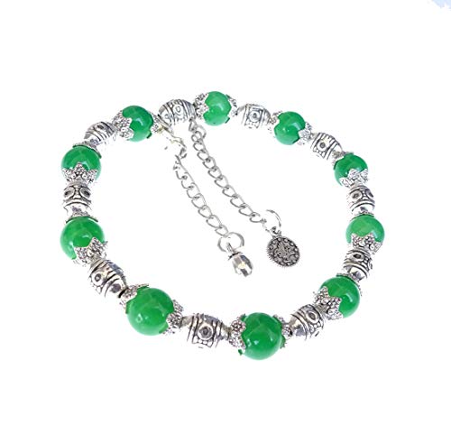 Pulsera curativa Pulsera de cadena colgante Pulsera de elasticidad ajustable Pulsera de cuentas de 8 mm para mujeres Pulsera de cuentas única étnica Pulsera de moda de piedras preciosas de ónix verde