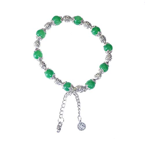 Pulsera curativa Pulsera de cadena colgante Pulsera de elasticidad ajustable Pulsera de cuentas de 8 mm para mujeres Pulsera de cuentas única étnica Pulsera de moda de piedras preciosas de ónix verde