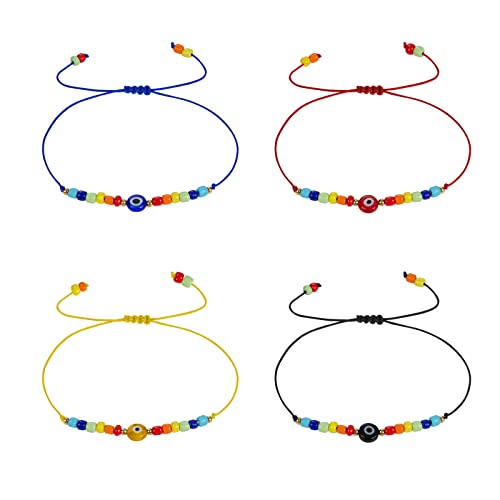 Pulsera de Ojo Turco, Weinsamkeit 4 Pulseras de Ojo Malvado, Pulsera de Amuleto de Cábala Ajustable a Mano, Kabbalah de Hilo de Colores, Conjunto de Pulseras de Amistad Tibetana Unisex