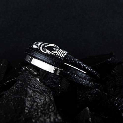 Pulsera de piel para hombre negro con cierre magnético