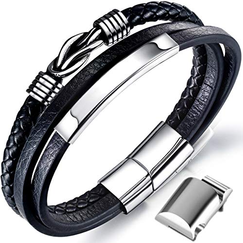 Pulsera de piel para hombre negro con cierre magnético