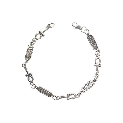 Pulsera de Plata egipcia de Cartuchos y Anj Llave de la Vida. Motivos del Antiguo Egipto