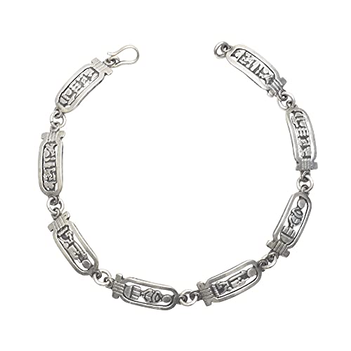 Pulsera egipcia de 8 cartuchos en jeroglífico del Antiguo Egipto. Plata egipcia largo 20 cm