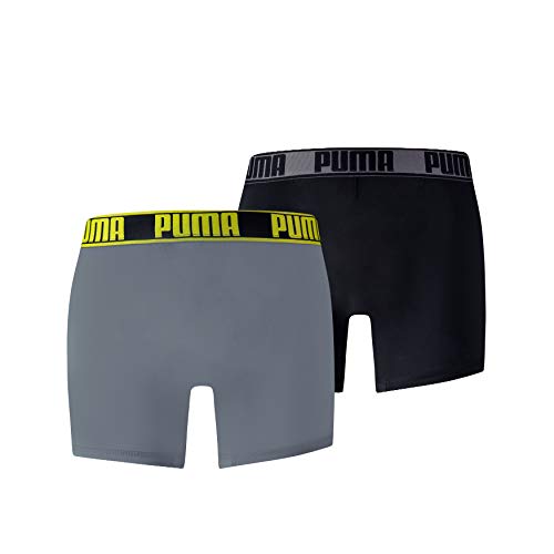 PUMA Active Boxer 2P Packed, Ropa Interior de Deporte para Hombre, Gris (Grey Yellow) Large (Tallas De Fabricante: 030) (Pack de 2)