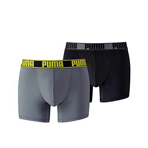 PUMA Active Boxer 2P Packed, Ropa Interior de Deporte para Hombre, Gris (Grey Yellow) Large (Tallas De Fabricante: 030) (Pack de 2)