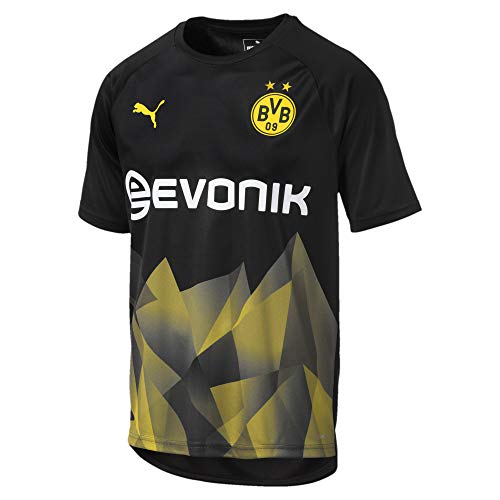 PUMA BVB Int'l Stadium Jersey with Evonik Maillot, Hombre, Black-Cyber Yellow, S