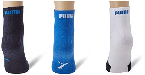 PUMA Kids BWT Quarter 3P Calcetines, Azul Marino/Blanco/Azul Fuerte, 35/38 (Pack de 3) Unisex niño