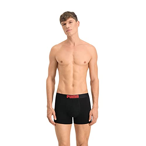 PUMA Placed Logo Boxer 2p Ropa Interior, Red/Black, Small (Pack de 2) para Hombre