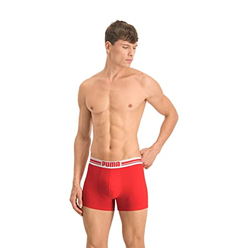 PUMA Placed Logo Boxer 2p Ropa Interior, Red/Black, Small (Pack de 2) para Hombre