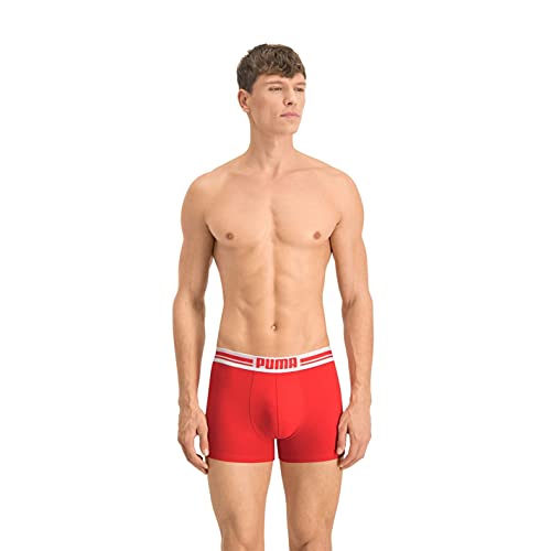 PUMA Placed Logo Boxer 2p Ropa Interior, Red/Black, Small (Pack de 2) para Hombre