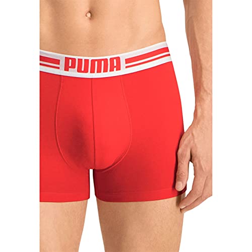 PUMA Placed Logo Boxer 2p Ropa Interior, Red/Black, Small (Pack de 2) para Hombre